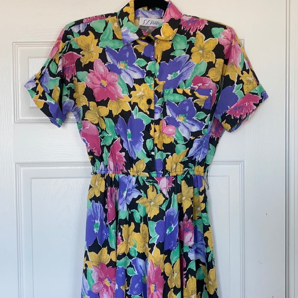 80’s Vintage Floral Elastic Waist MIDI Dress